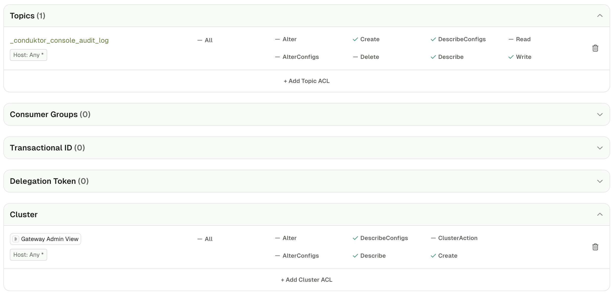 Minimum permissions for Audit log topic